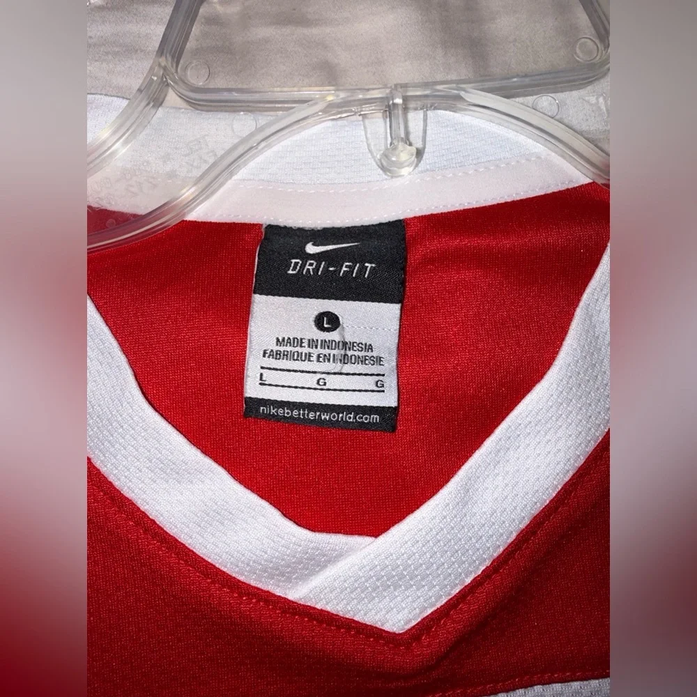 Nike Soccer Jersey Red White Dri-FIT Athletic Shirt Size L